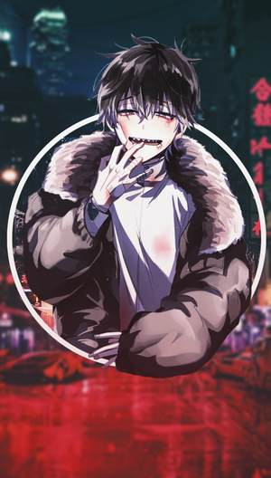 Anime boy with black hair and fur jacket