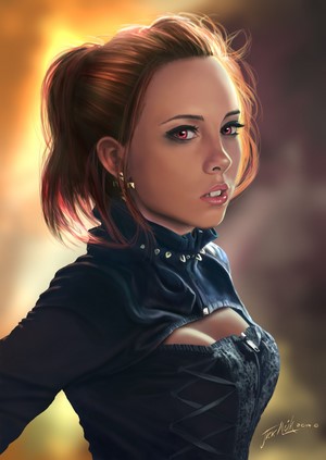 Digital painting of a woman with red eyes by Jack Moik