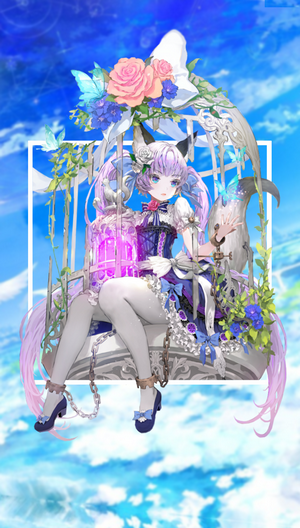 Anime girl with cat ears in a cage