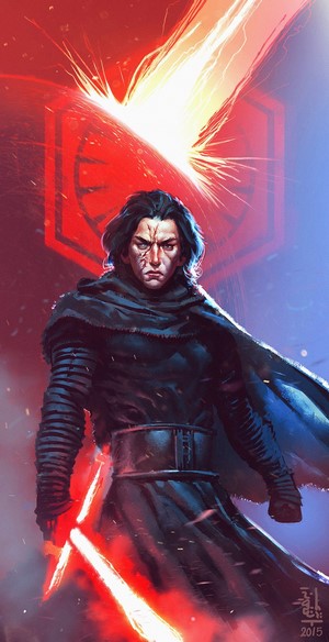 Kylo Ren from Star Wars holding a lightsaber