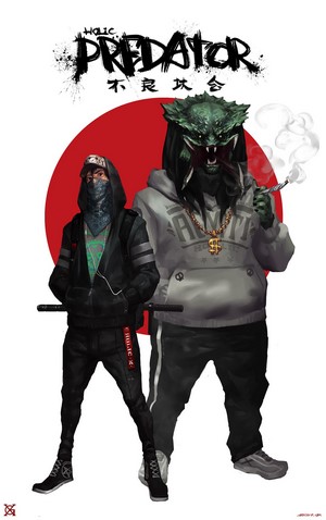 Predator and man with drugs