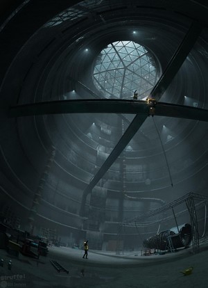 Construction of a large cylindrical structure with a geodesic dome ceiling