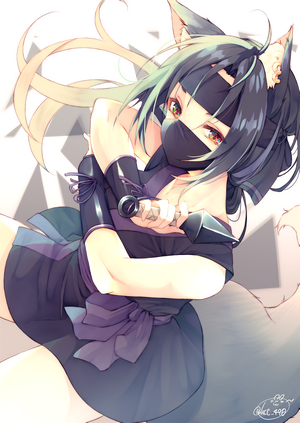 Fox girl ninja holding a kunai