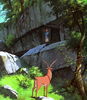 San and a deer in Princess Mononoke