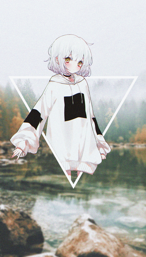 Anime girl with white hair in a hoodie