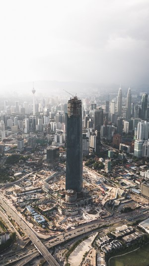 Aerial view of Kuala Lumpur construction site with skyscrapers