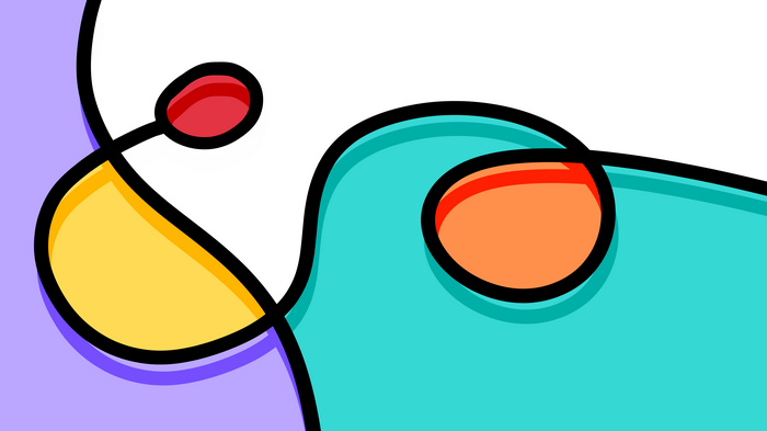 Abstract colorful curves with red and orange circles