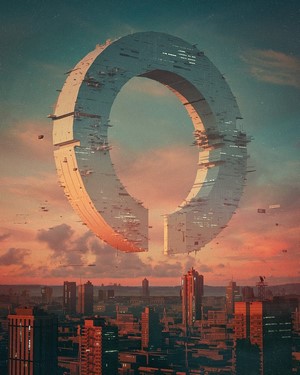 Futuristic Ring Structure Over City