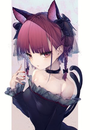 Cat girl with red eyes and pink hair