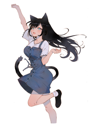Cat girl in a blue dress jumping