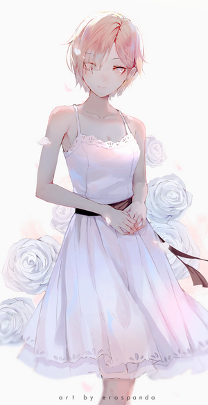 Anime girl in white dress with roses