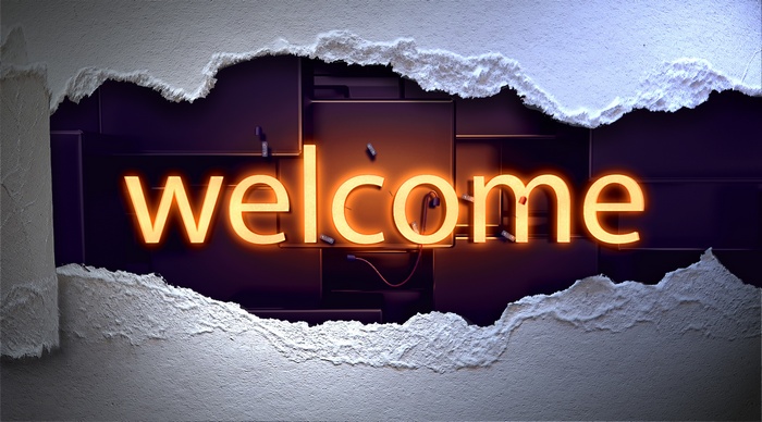 Neon sign, Snow, Welcome, Yellow, 4K