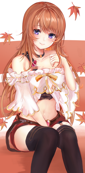 Anime girl with long brown hair and purple eyes