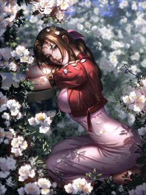 Aerith Gainsborough in Pink Dress by Liang Xing
