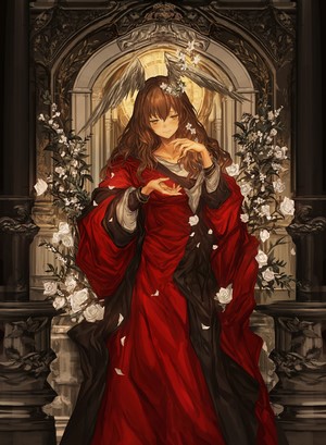 Anime girl with wings and red dress