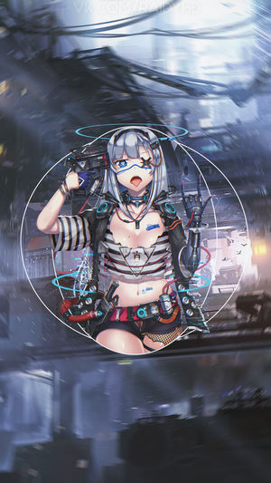 Anime girl with cybernetic arm and gun