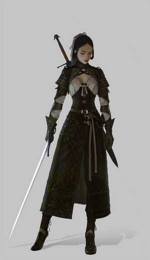 Fantasy warrior woman with sword and dagger