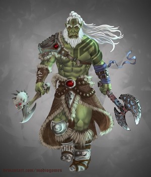 Orc Warrior with Axes and Tattoos
