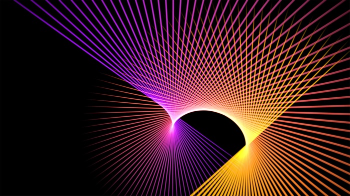 Abstract colorful light rays on black background