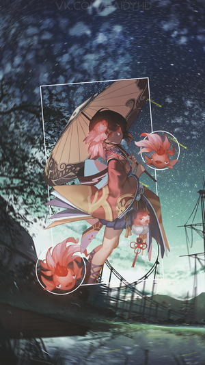 Anime girl with umbrella and goldfish