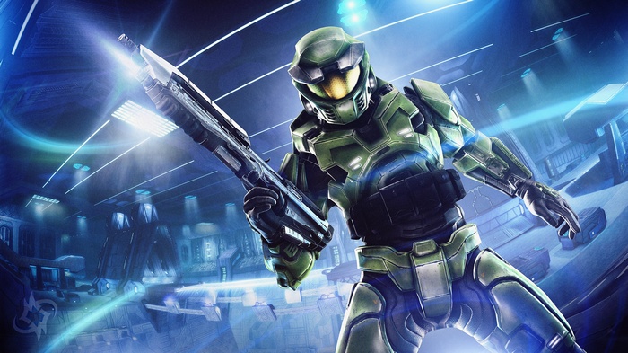 Master Chief from Halo series holding a weapon