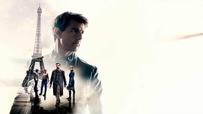 Tom Cruise and cast from Mission: Impossible - Fallout with Eiffel Tower