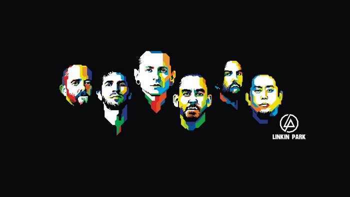 Linkin Park band members in colorful pop art style