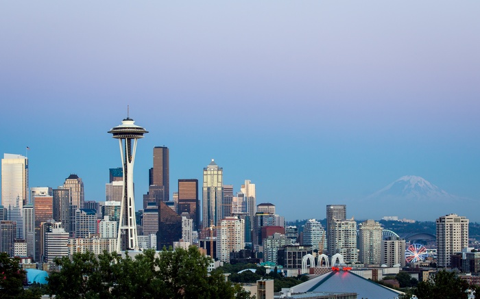 Seattle Skyline with Space Needle and Mount Rainier