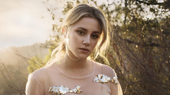 Lili Reinhart in a sheer dress with sequins
