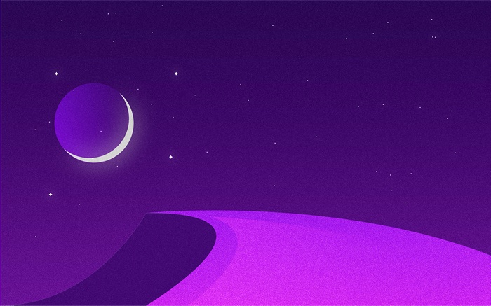 Purple Night Sky with Crescent Moon and Dunes 4K