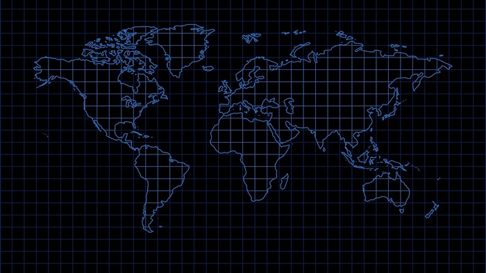 World map with grid on black background