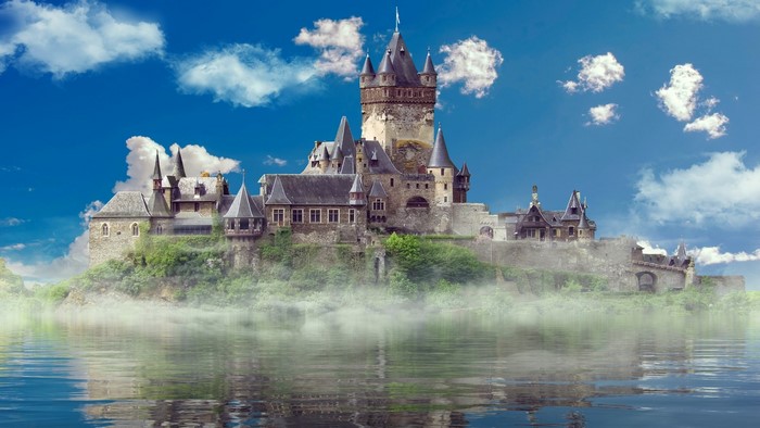 Castle on a hill above water