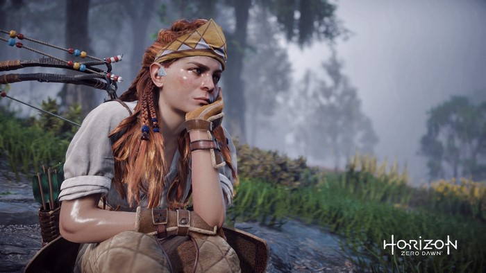 Aloy from Horizon Zero Dawn with a bow