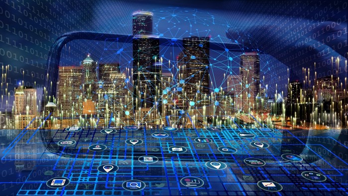 Smart City Network with Binary Code Overlay