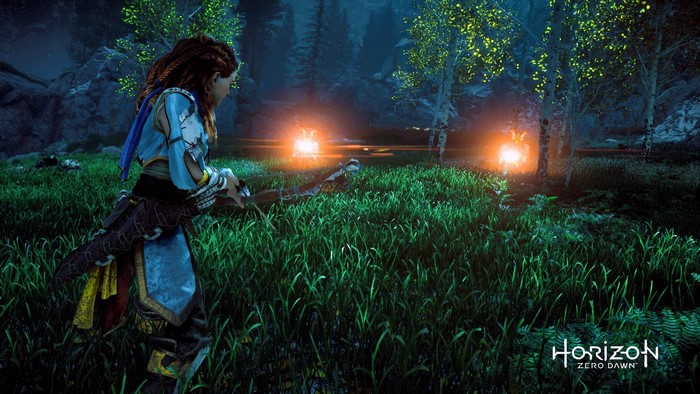 Aloy from Horizon Zero Dawn in a forest
