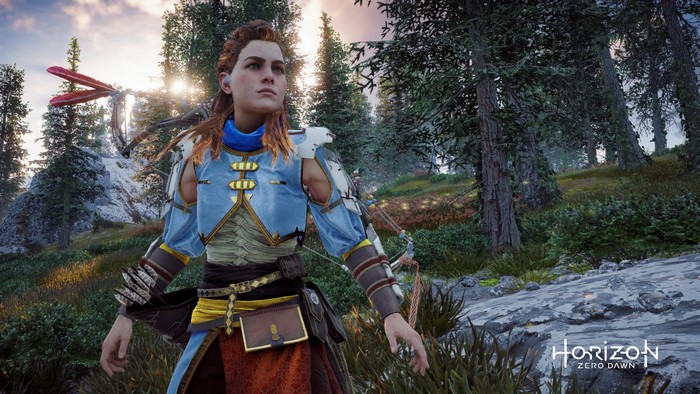 Aloy from Horizon Zero Dawn in a forest