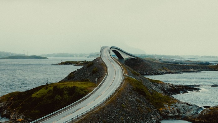 Curving bridge over water in Norway