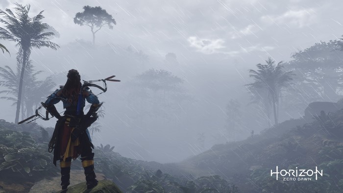 Aloy from Horizon Zero Dawn in the rain