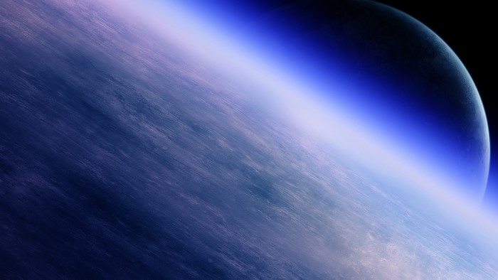 Planet with blue atmosphere from space