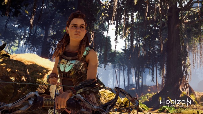 Aloy from Horizon Zero Dawn in a forest