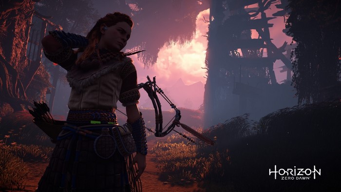 Aloy from Horizon Zero Dawn with a bow