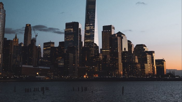 New York City skyline at dusk