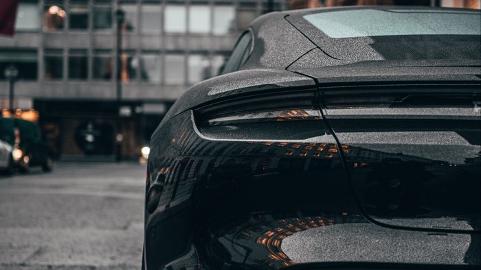 Black sports car rear view