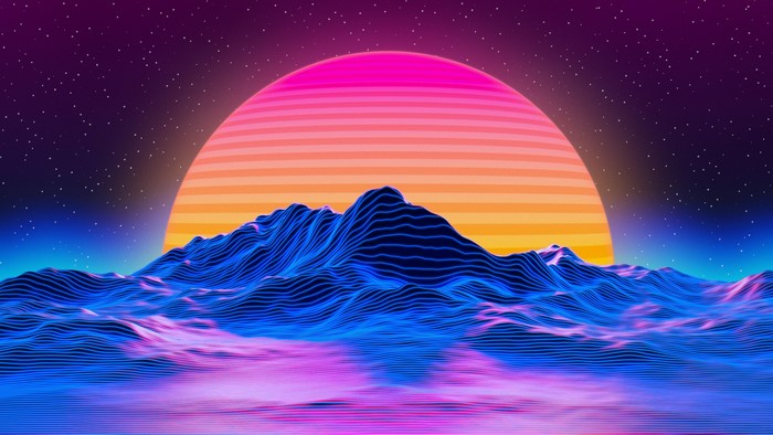 4K Retro Sunset Over Mountains