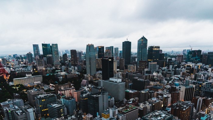 Aerial view of Tokyo skyline with skyscrapers