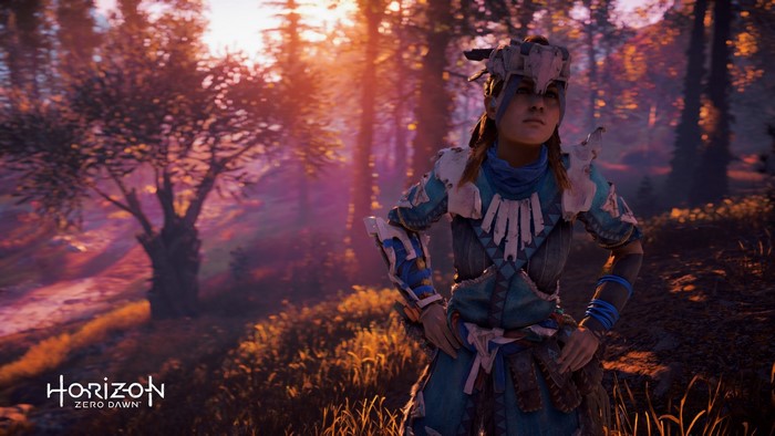 Aloy from Horizon Zero Dawn in a forest