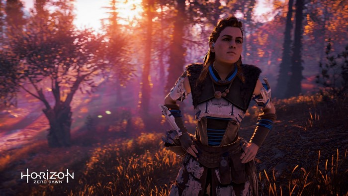 Aloy from Horizon Zero Dawn in a forest