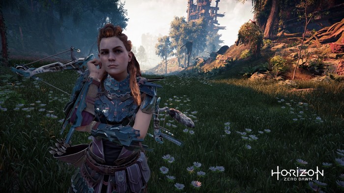 Aloy from Horizon Zero Dawn with a bow
