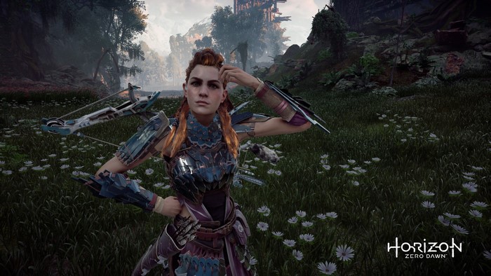 Aloy from Horizon Zero Dawn with a bow