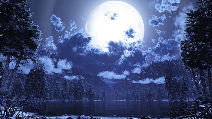 Lake under the moon